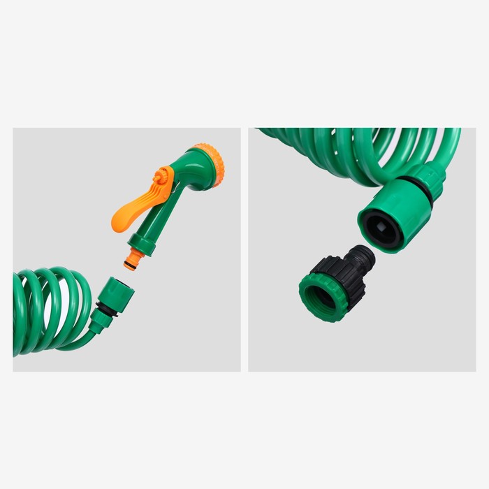Шланг, ПВХ, спиральный, L=15 м, распылитель 4 режима, "Пружина"