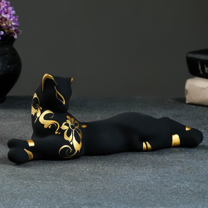 Фигура Кошка Багира лежачая роспись черная 7х27х10см фигура кошка багира голова влево черная золото 5х5х20см