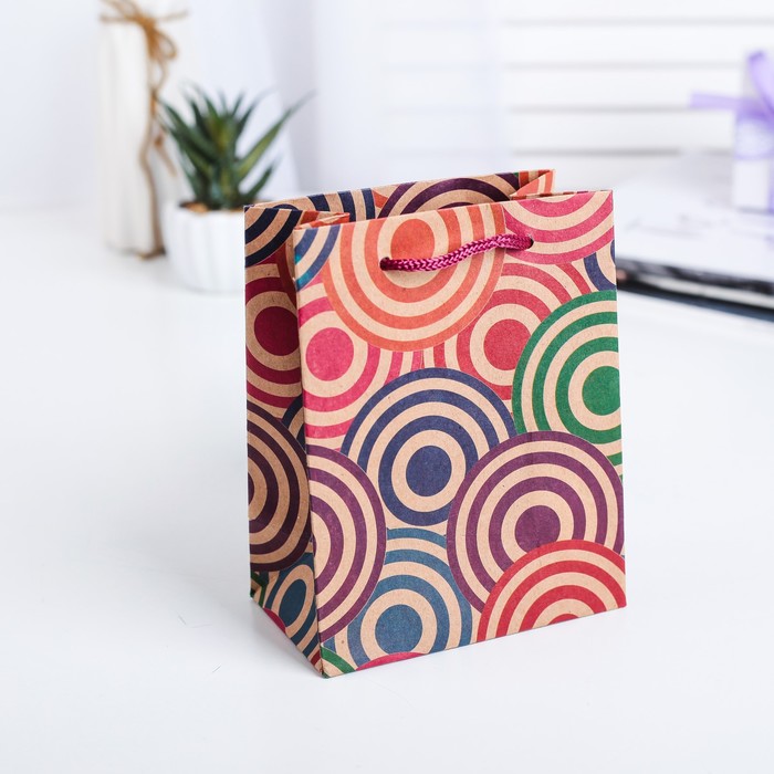 Пакет крафт "Цветные круги", 12 х 5,5 х 15,5 см