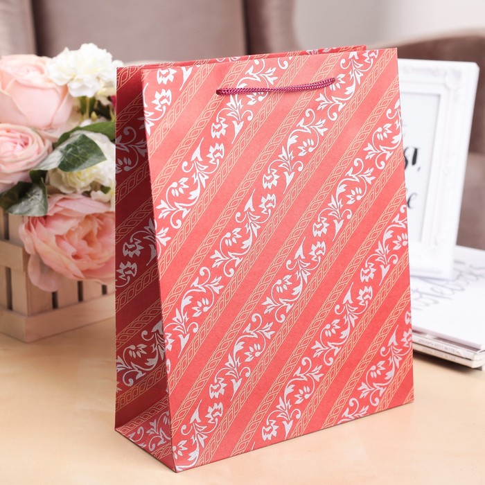 Пакет крафт "Узоры", 19 х 8 х 25 см