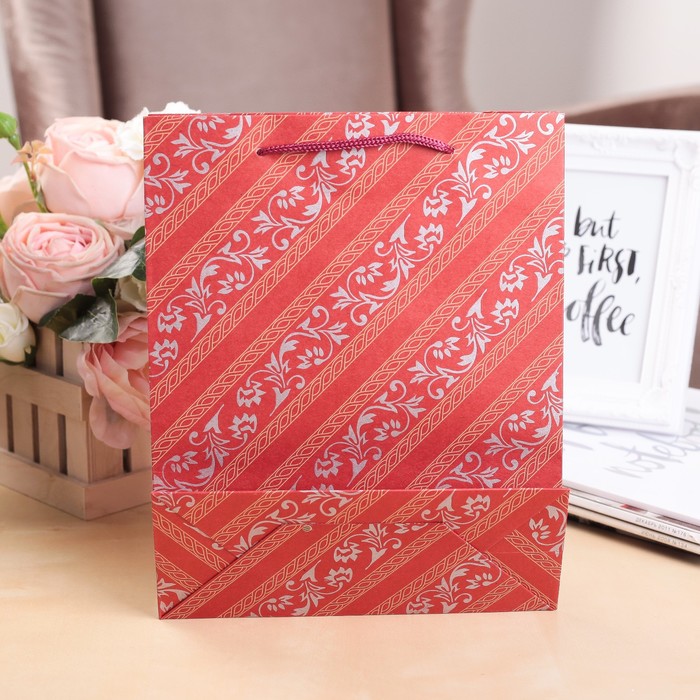 Пакет крафт "Узоры", 19 х 8 х 25 см