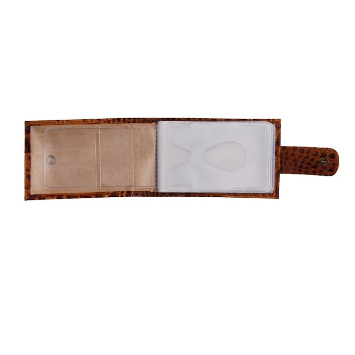 Визитница на кнопке, 1 ряд, 18 листов, цвет коричневый кайман