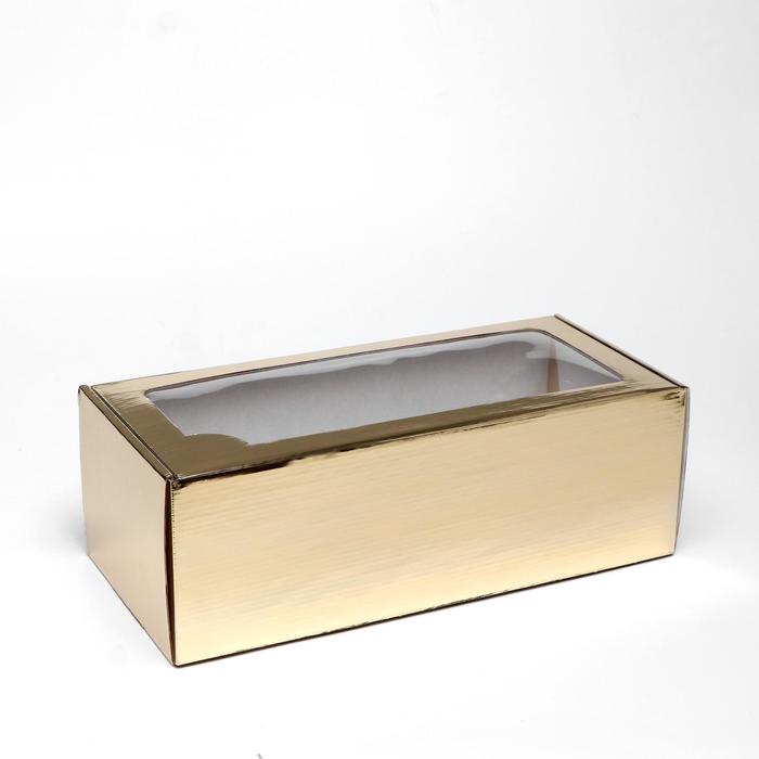 Коробка самосборная, с окном, золотая, 16 х 35 х 12 см