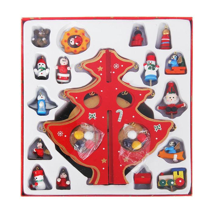 Сувенир новогодний "Елка на подставке с игрушками", 18 предметов, музыкальная, заводная