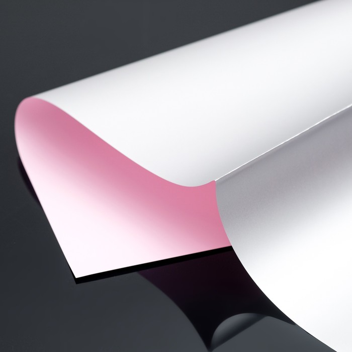 Плёнка двусторонняя цветная матовая 60 х 60 см, цвет розовый/серебристый
