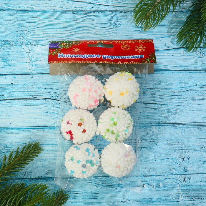 фото Набор шаров пластик d-4 см, 6 шт "конфетти" микс зимнее волшебство