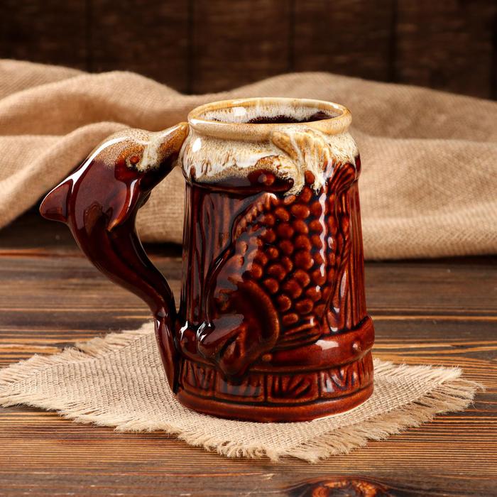фото Кружка для пива "пивная" коричневая, глазурь, 0,8 л, микс керамика ручной работы