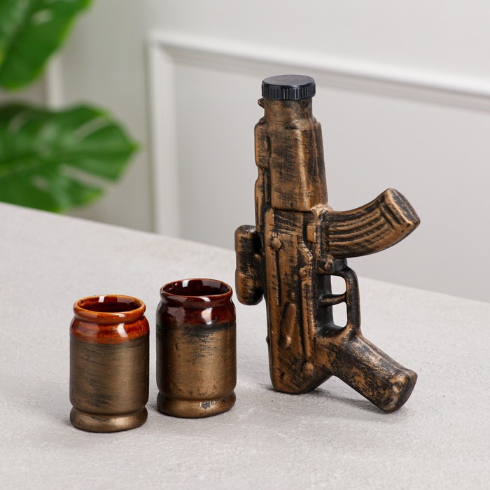 Штоф с рюмками "Автомат Калашникова" бронза, 3 предмета