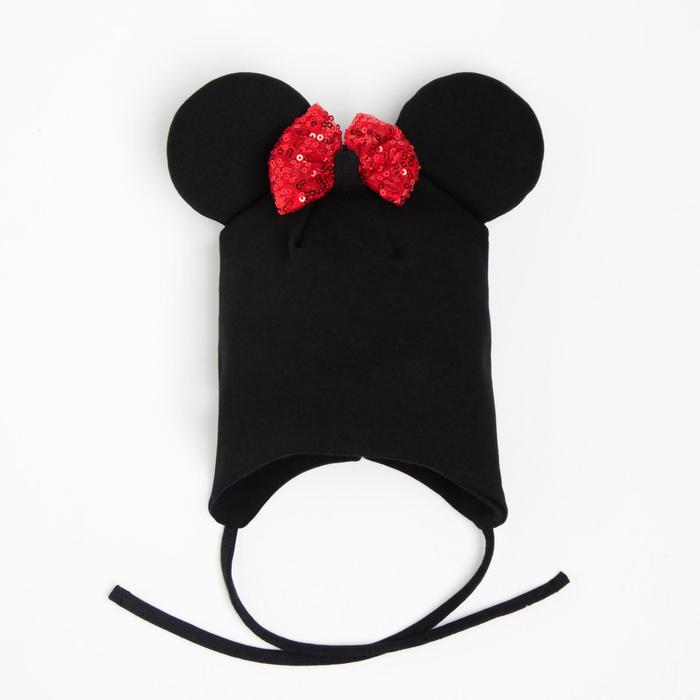 фото Шапка мышка с завязками, цвет чёрный/принт бантик, размер 42-46 hoh loon