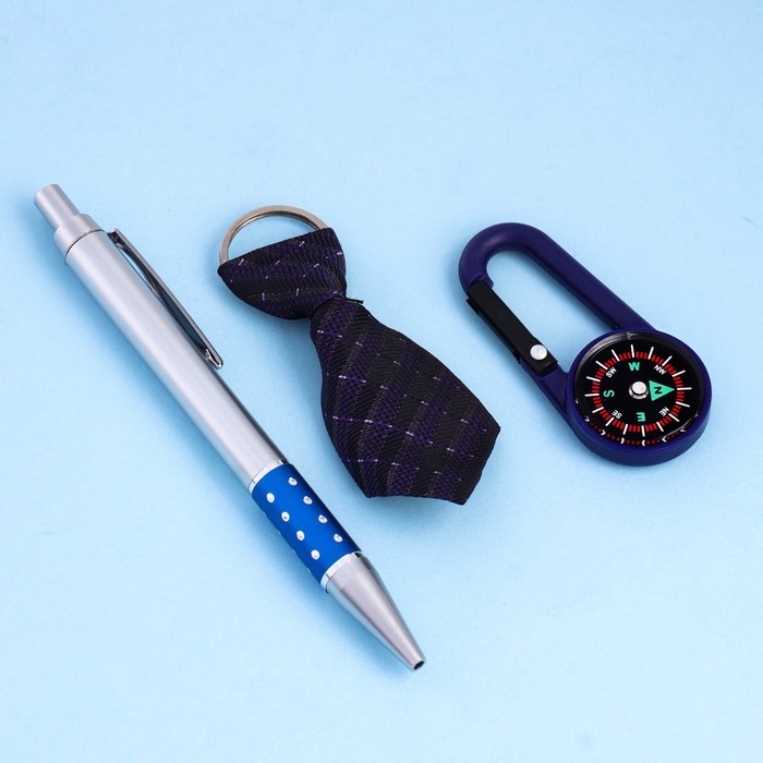 Подарочный набор, 3 предмета в коробке: ручка, брелок-карабин, галстук