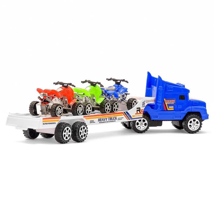 Грузовик инерционный "Трейлер", с 3 квадроциклами, цвета МИКС