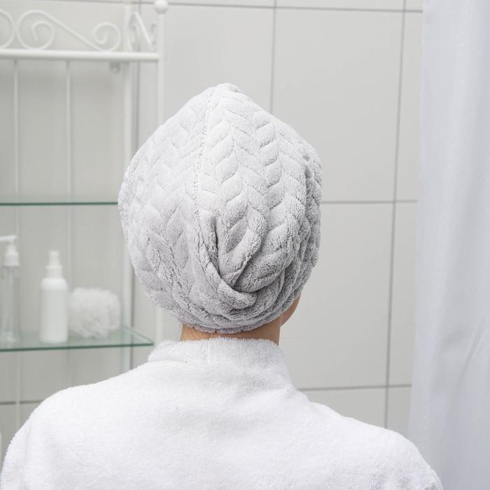 фото Чалма с пуговкой для сушки волос доляна «нежность», микрофибра, цвет микс