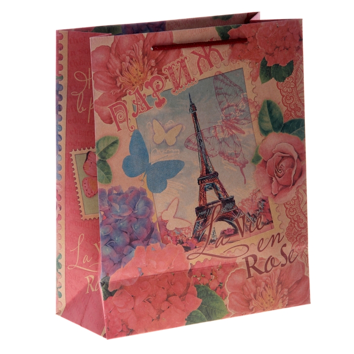 Пакет крафтовый вертикальный «Девушка винтаж», 26 × 32 × 12 см