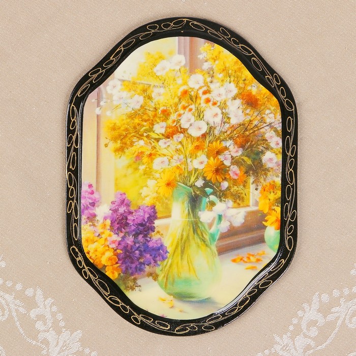 Панно «Цветы», 16×22 см, лаковая миниатюра, микс