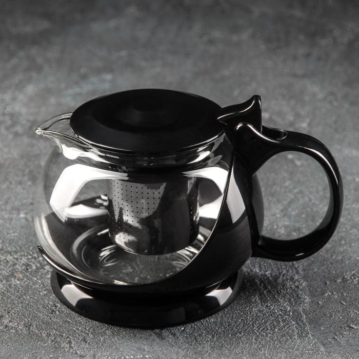 чайник стеклянный заварочный доляна иллюзия 900 мл с металлическим ситом цвет чёрный Чайник стеклянный заварочный «Бетти», 800 мл, с металлическим ситом, цвет чёрный