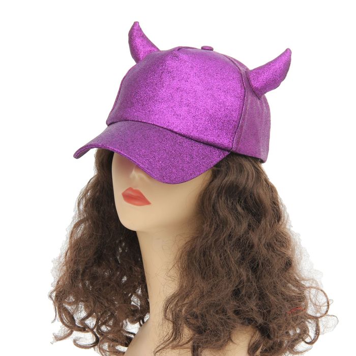 Карнавальная бейсболка с рогами, сиреневая, блестящая