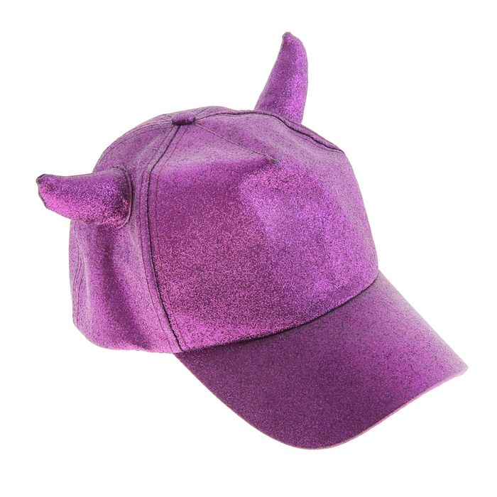Карнавальная бейсболка с рогами, сиреневая, блестящая