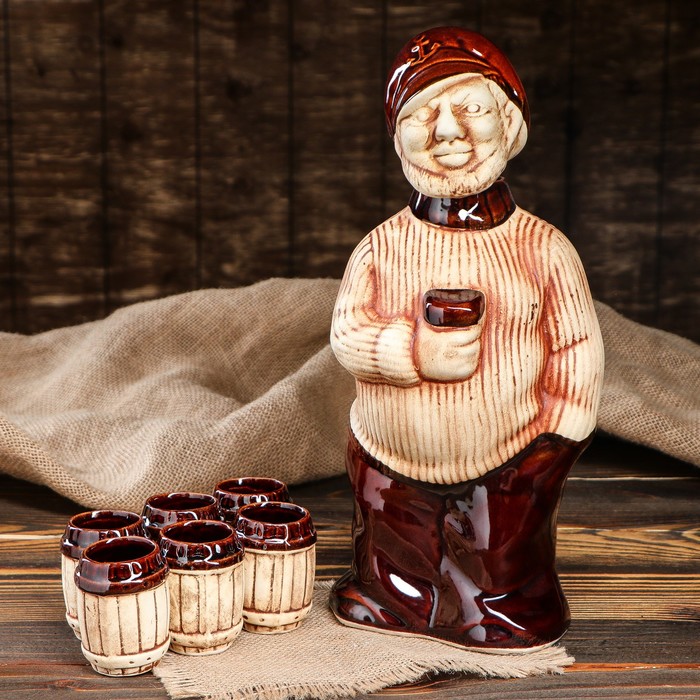 Штоф с рюмками "Моряк", бежевый, 7 предметов, 1,5 л