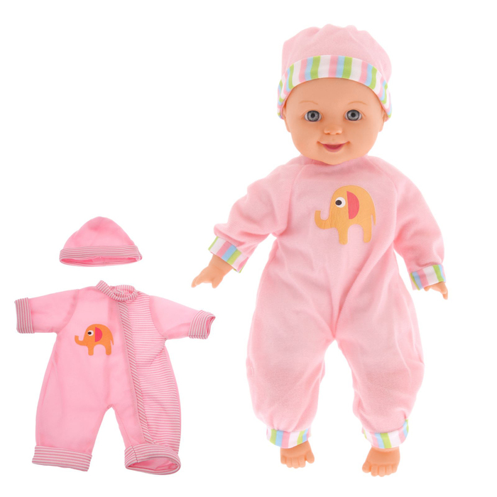 Пупс музыкальный с набором одежды (говорит "мама", смеётся, плачет, кушает), МИКС