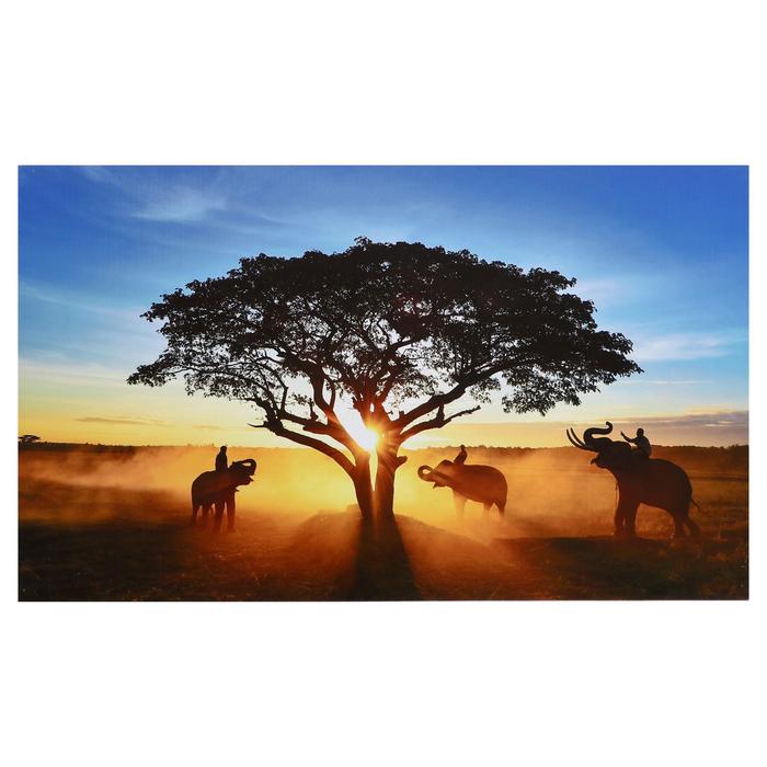 Картина на холсте Африканские слоны на закате 60х100 см