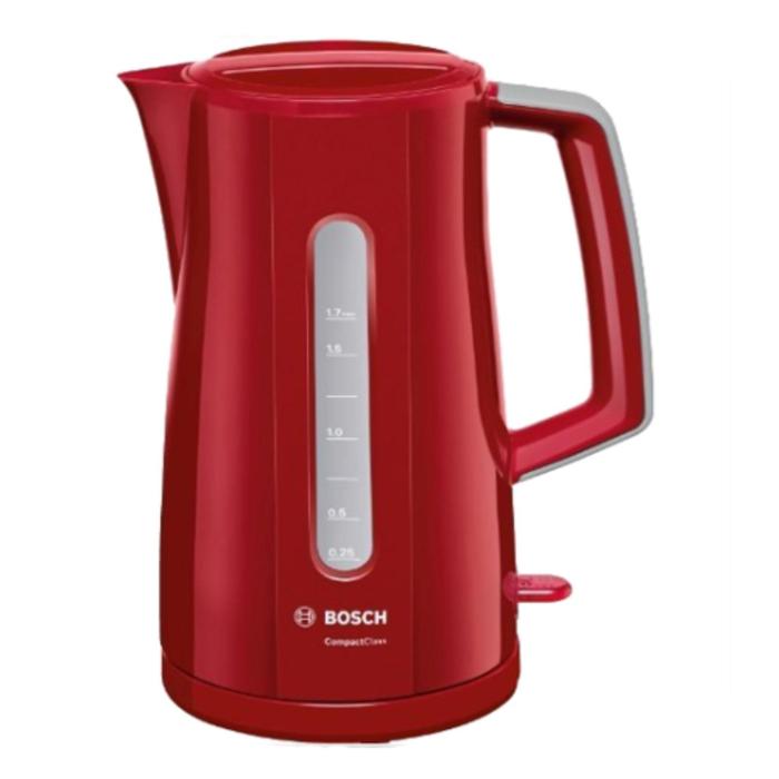 Чайник электрический Bosch TWK 3A014, пластик, 1.7 л, 2400 Вт, красный чайник bosch twk 3a051