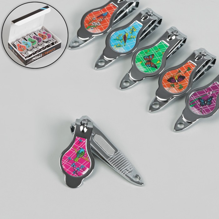 Кусачки-книпсер маникюрные, с пилкой, 5,5(±0,5)см, цвет МИКС