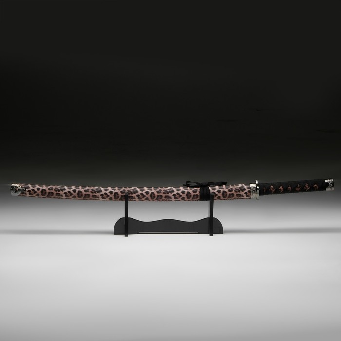 Сувенирное оружие Катана на подставке, коричневые ножны под леопарда, 89см