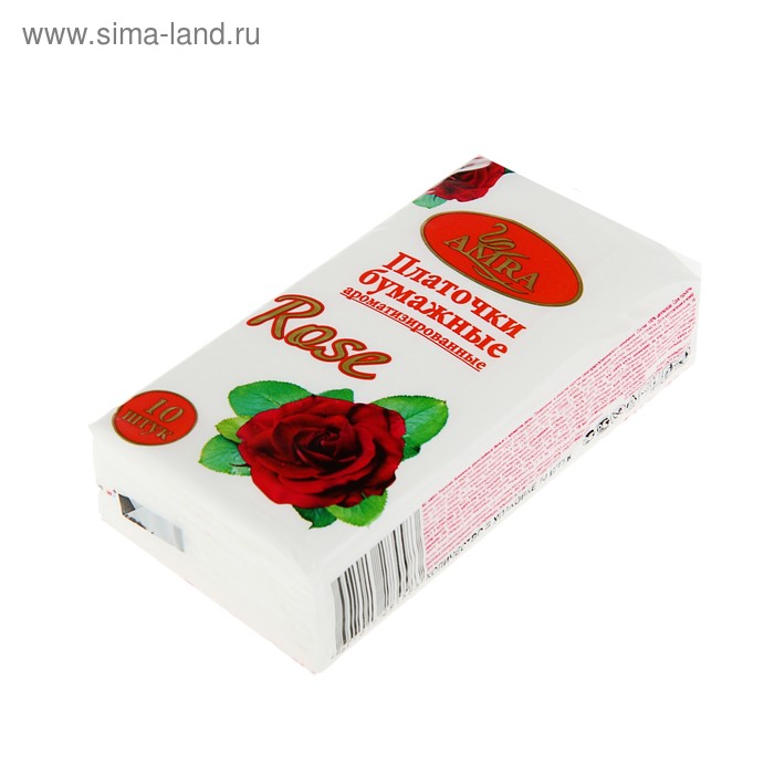 фото Платочки бумажные amra с ароматом розы, 10 шт/уп