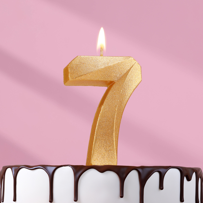 Свеча в торт Грань, цифра 7, золотой металлик, 6,5 см