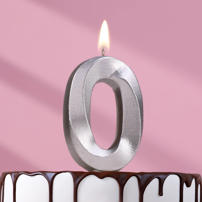 Свеча в торт Грань, цифра 0, серебряный металлик, 6,5 см