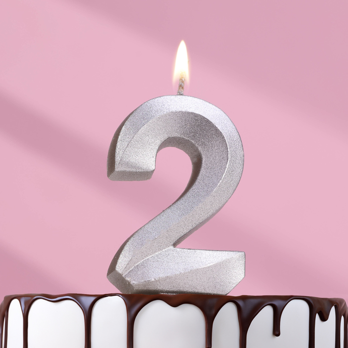 Свеча в торт Грань, цифра 2, серебряный металлик, 6,5 см свеча в торт грань цифра 5 серебряный металлик 6 5 см