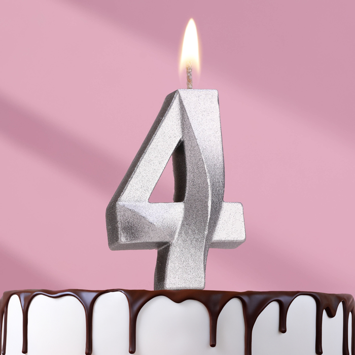 Свеча в торт Грань, цифра 4, серебряный металлик, 6,5 см свеча в торт грань цифра 5 серебряный металлик 6 5 см