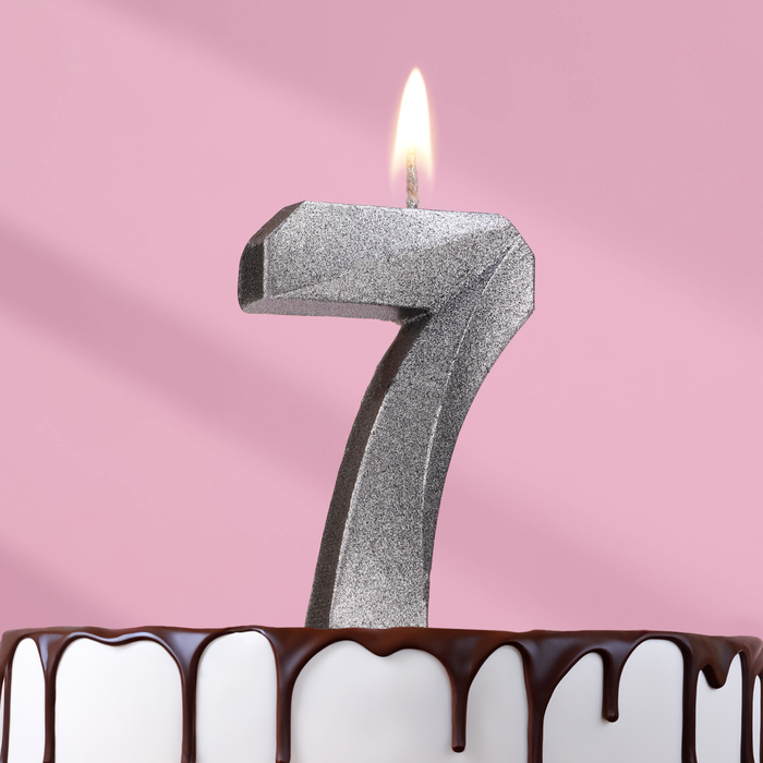 Свеча в торт Грань, цифра 7, серебряный металлик, 6,5 см