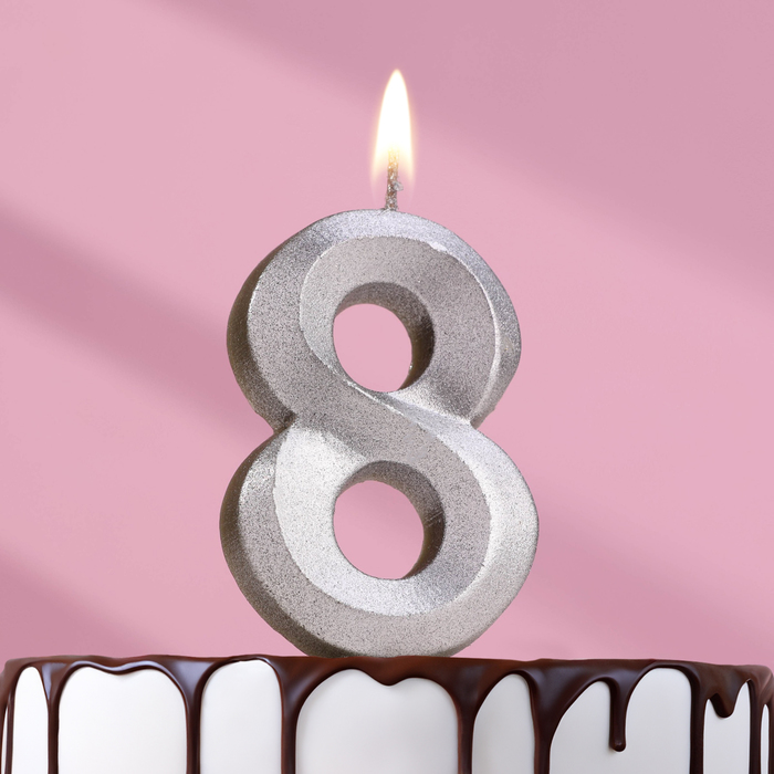 Свеча в торт Грань, цифра 8, серебряный металлик, 6,5 см свеча в торт грань цифра 5 серебряный металлик 6 5 см