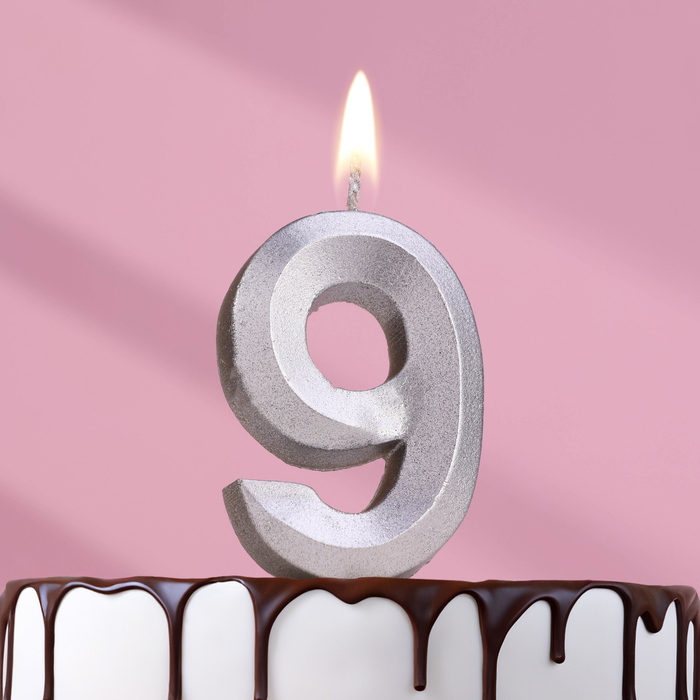 Свеча в торт Грань, цифра 9, серебряный металлик, 6,5 см свеча в торт грань цифра 9 золотой металлик 6 5 см