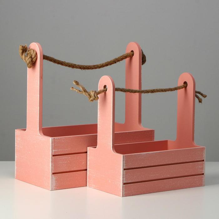 Набор кашпо деревянных 2 в 1 (25.5×15×30; 20×12×23) "Прованс", розовый