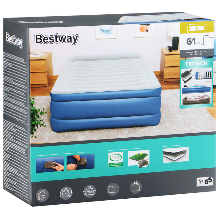 Bestway кровать надувная queen со встроенным электронасосом pvc 203x152 см x 42 см 67696