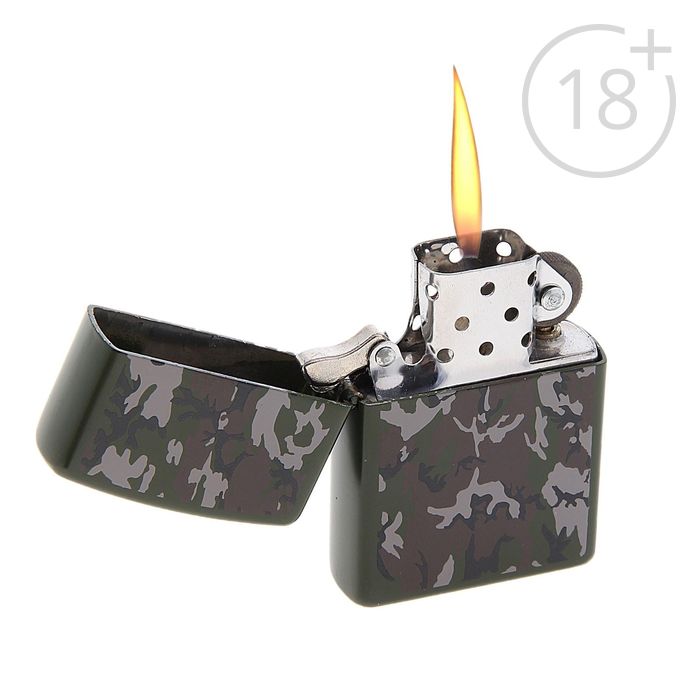 Зажигалка «Хаки» в металлической коробке, с кремнием, бензин