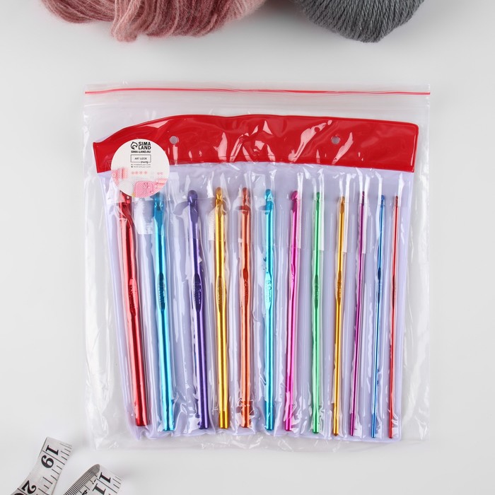 Набор крючков для вязания, d = 2-8 мм, 14,5 см, 12 шт, цвет разноцветный