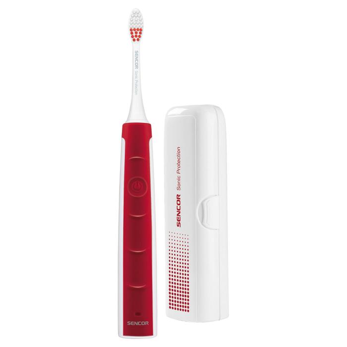 Электрическая зубная щетка Sencor SOC 1101RD, звуковая, 41000 дв/мин, 2 насадки, красная