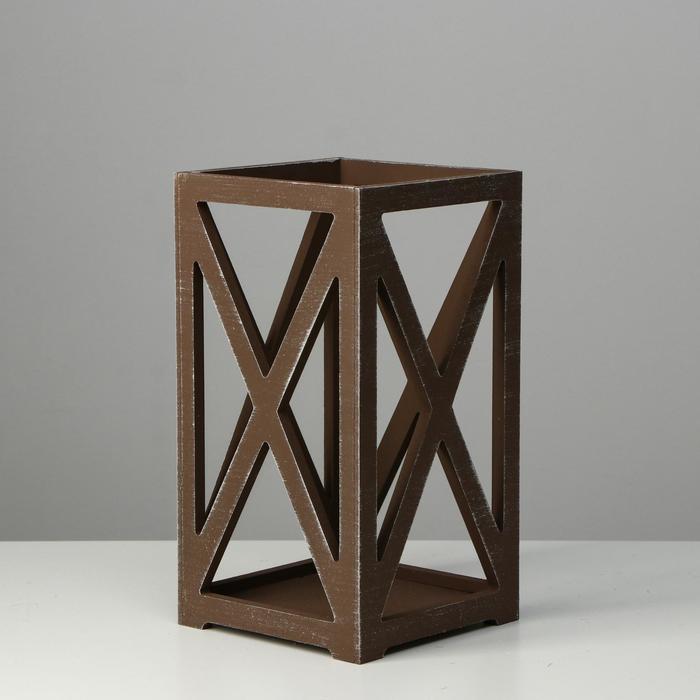 Кашпо деревянное 14×14×26 см "Фонарь Хай-тек Прованс", коричневый