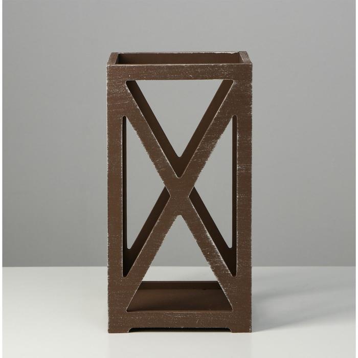 Кашпо деревянное 14×14×26 см "Фонарь Хай-тек Прованс", коричневый
