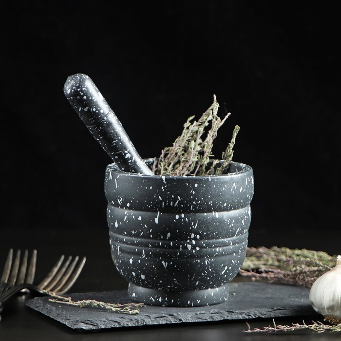 Ступка с пестиком Доляна «Чёрный камень», 250 мл, 9×10 см ступка с пестиком 12×9 см камень