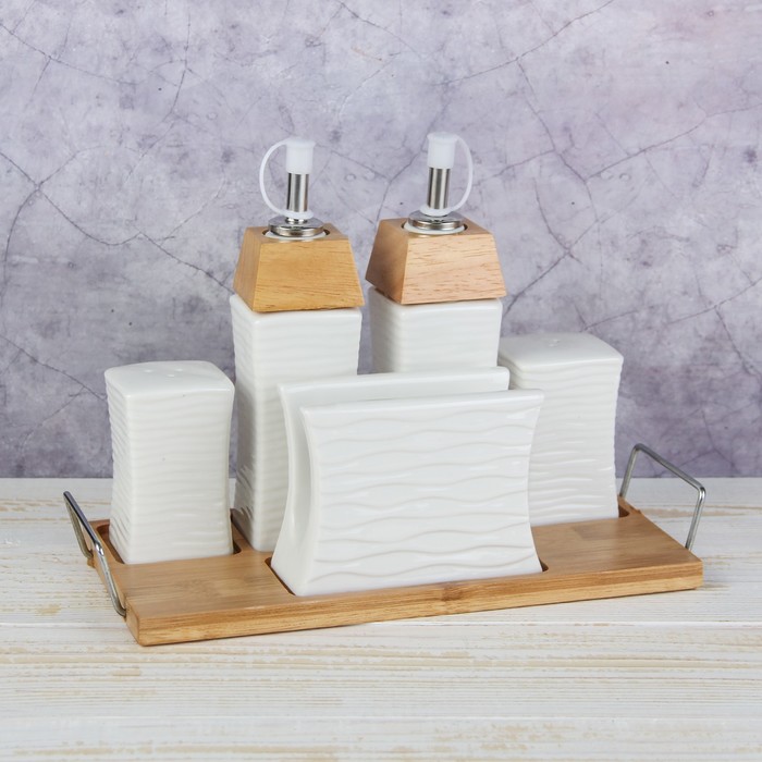 Набор для специй и соусов "Эстет. Песок", 5 предметов на подставке: соусники 150 мл, ёмкость для специй 100 мл