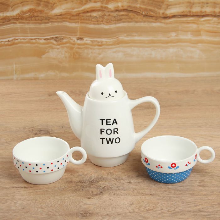 Сервиз чайный "Для двоих", 3 предмета: 2 чашки 150 мл, чайник 500 мл, цвета МИКС