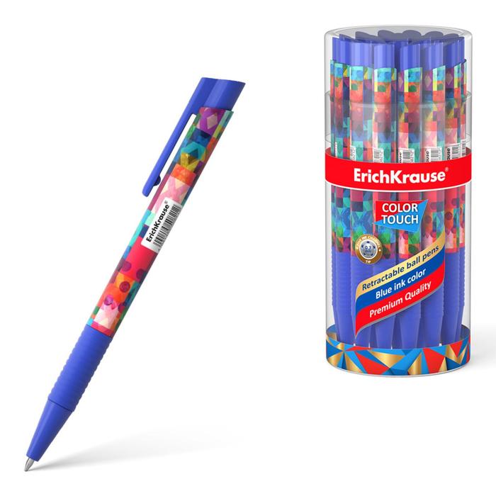 Ручка шариковая автоматическая узел 07 мм тонкое письмо ErichKrause ColorTouch Patchwork чернила синие 42₽