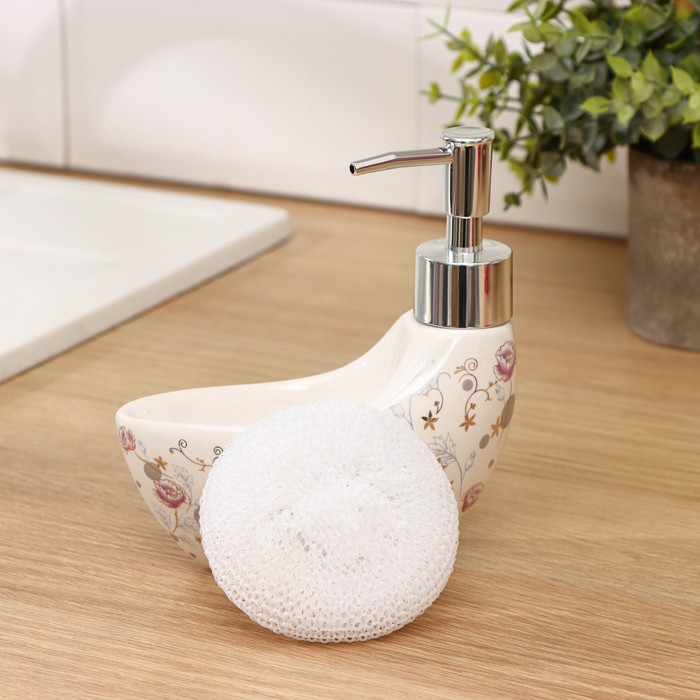 Дозатор для моющего средства 200 мл с подставкой для губки "Вечерний звон"