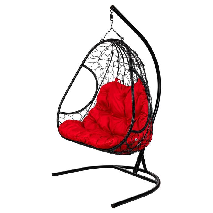фото Двойное подвесное кресло "primavera black", красная подушка bigarden