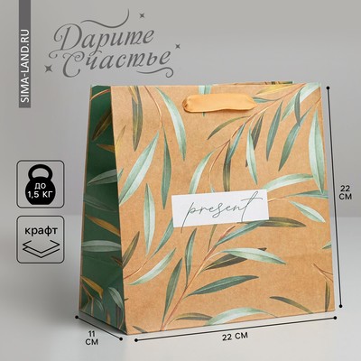 Пакет крафтовый квадратный Present, 22 × 22 × 11 см