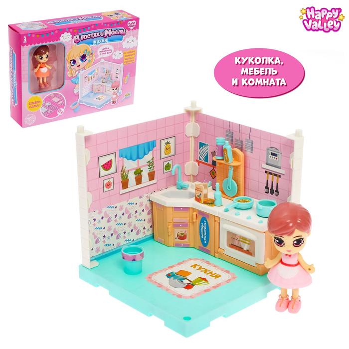 цена Пластиковый домик для кукол «В гостях у Молли» кухня, с куклой и аксессуарами